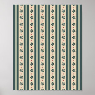 Groene strepen en bloemen poster