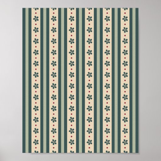 Groene strepen en bloemen poster (Voorkant)