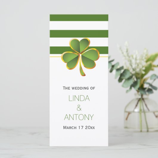 Groene strepen en klaver Ierse bruiloft programma Programmakaart (Staand voorkant)