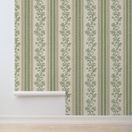 Groene Strepen en Wijnranken Vintage Uiterlijk Behang