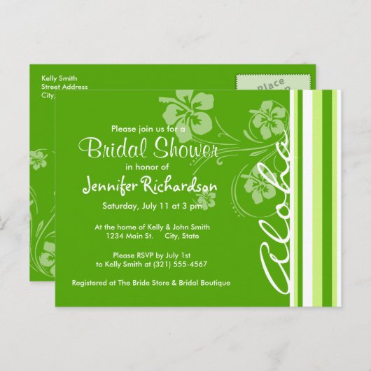 groene strepen; gestreept; Aloha Uitnodiging Briefkaart (Voorkant / Achterkant)