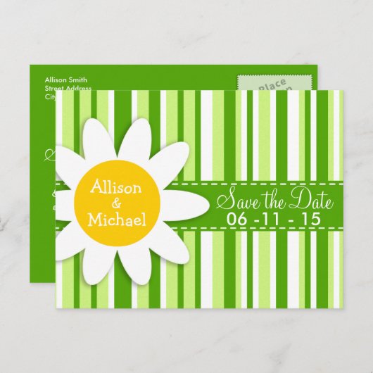 groene strepen; gestreept; Daisy Aankondigingskaart (Voorkant / Achterkant)