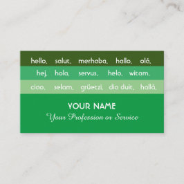 Groene strepen in internationale talen hallo visitekaartje