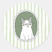 Groene Strepen Kat Ronde Sticker (Voorkant)