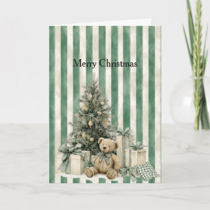 Groene Strepen Kerstboom Knuffelbeer Cadeaus Kaart