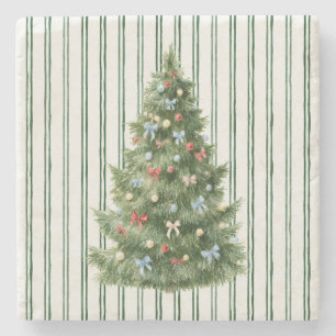 Groene Strepen Kerstboom Stenen Onderzetter