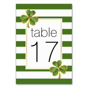 Groene strepen & klaver Ierse bruiloft tafel numme Kaart