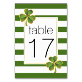 Groene strepen & klaver Ierse bruiloft tafel numme Kaart (Achterkant)