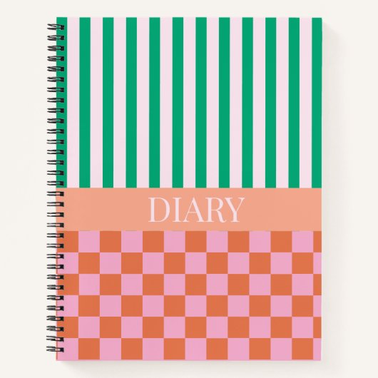 Groene Strepen Kleurrijke Controles Dagboek Notiti Notitieboek (Voorkant)