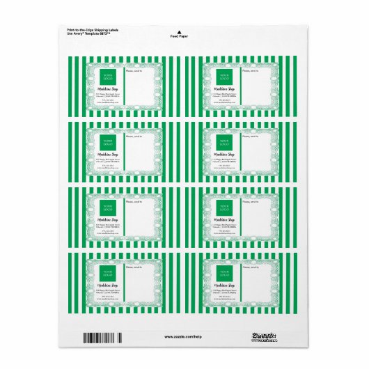 Groene strepen & krullend Lijst & Logo Etiket (Full Sheet)