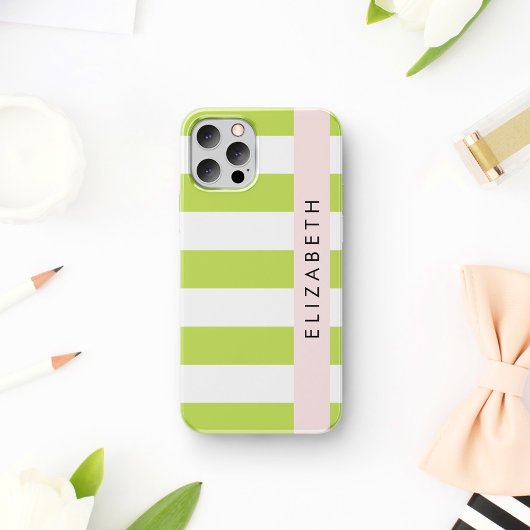 Groene strepen, lijnen, streeppatroon, Jouw naam Case-Mate iPhone Case