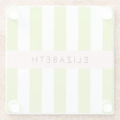 Groene strepen, lijnen, streeppatroon, Jouw naam Glazen Onderzetter (Achterkant)