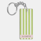 Groene strepen, lijnen, streeppatroon, Jouw naam Sleutelhanger (Voorkant Links)