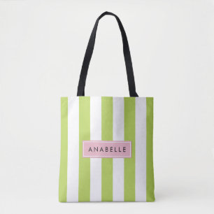Groene strepen, lijnen, streeppatroon, Jouw naam Tote Bag
