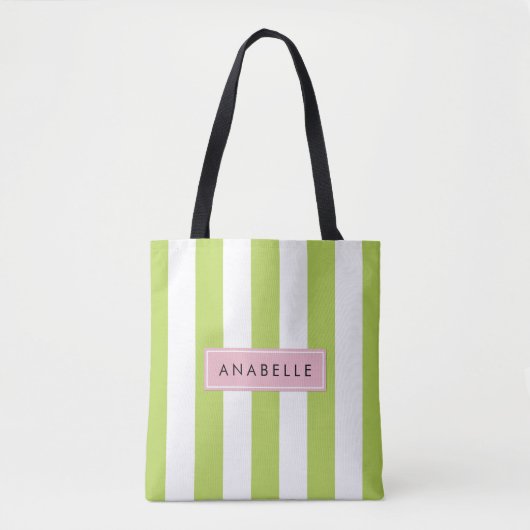 Groene strepen, lijnen, streeppatroon, Jouw naam Tote Bag (Voorkant)