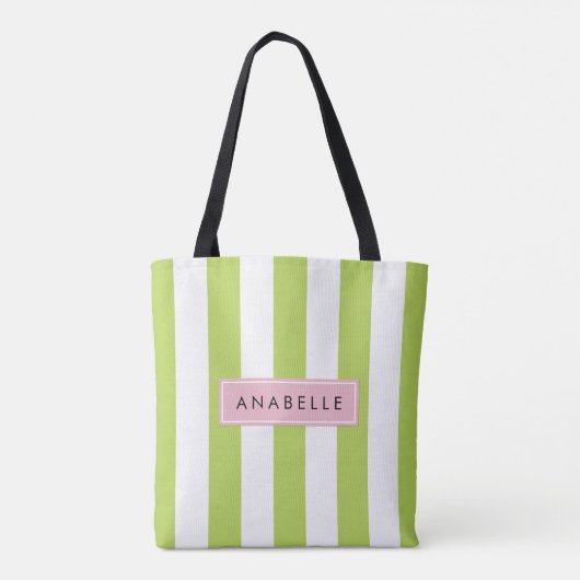 Groene strepen, lijnen, streeppatroon, Jouw naam Tote Bag (Achterkant)