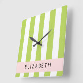 Groene strepen, lijnen, streeppatroon, Jouw naam Vierkante Klok (Hoek)