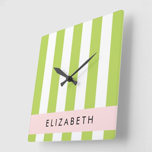 Groene strepen, lijnen, streeppatroon, Jouw naam Vierkante Klok (Hoek)