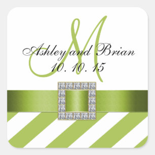 Groene Strepen Lint Monogram Bruiloft Favor Label