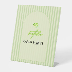Groene Strepen Matcha Baby Shower Kaarten & Cadeau Reclamebord Met Voetstuk