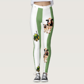 groene strepen met koeien en tractoren leggings