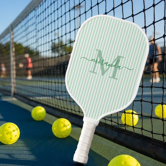 Groene Strepen Monogram Naam Pickleball Paddle