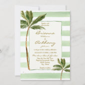 Groene strepen palmen strand bruiloft kaart (Voorkant)