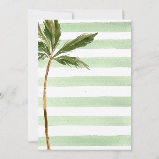 Groene strepen palmen strand bruiloft kaart (Achterkant)