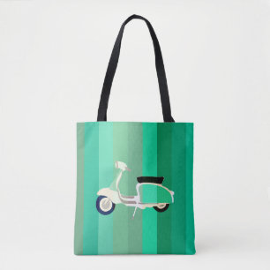 Groene Strepen Retro Scooter Boodschappentas Tote Bag