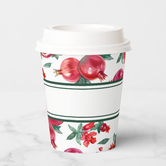 Groene Strepen & Rode Granaatappel  Papieren Bekers (Achterkant)