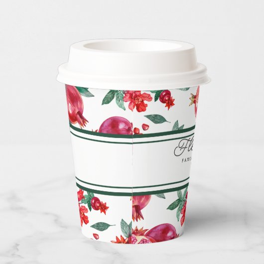 Groene Strepen & Rode Granaatappel  Papieren Bekers (Rechts)