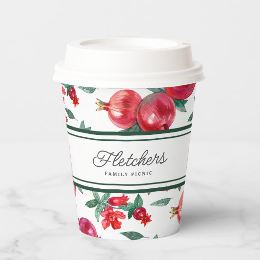 Groene Strepen & Rode Granaatappel Papieren Bekers (Voorkant)