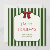 Groene Strepen & Rode Strik Aangepaste Zakelijke G Feestdagenkaart (Voorkant)