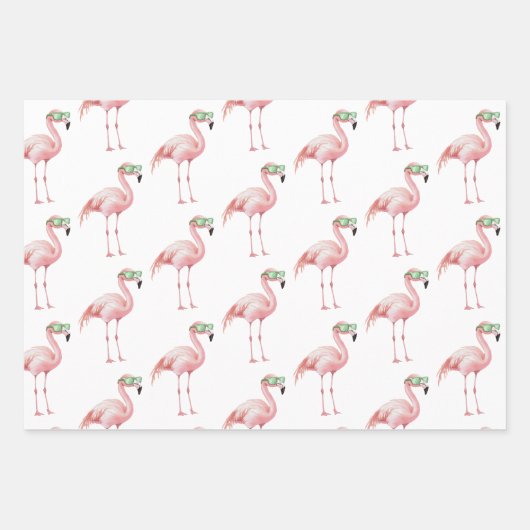 Groene Strepen Roze Flamingo Palmbomen Verjaardag Inpakpapier Vel (Voorkant 3)