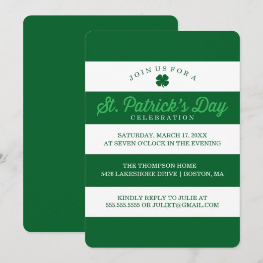 Groene strepen St. Patrick's Day Kaart (Voorkant / Achterkant)