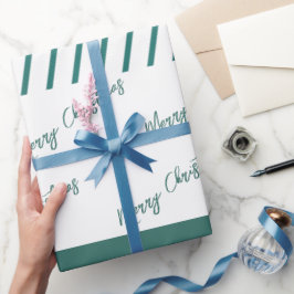 Groene strepen | Vrolijk kerstfeest Cadeaupapier