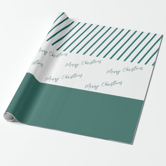 Groene strepen | Vrolijk kerstfeest Cadeaupapier (Uitgerold)