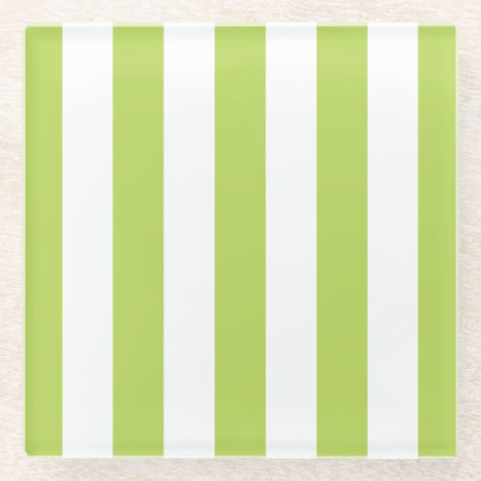 Groene strepen, witte strepen, gestreept patroon glazen onderzetter (Voorkant)