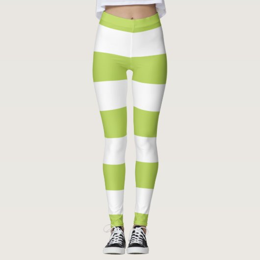 Groene strepen, witte strepen, gestreept patroon leggings (Voorkant)