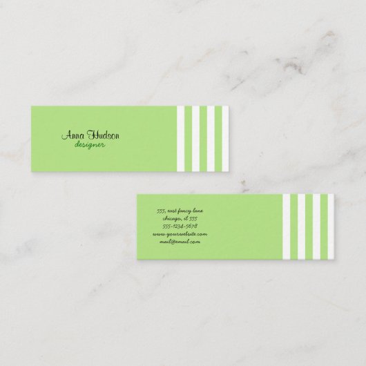 Groene strepen, witte strepen, gestreept patroon mini visitekaartje (Voorkant / Achterkant)