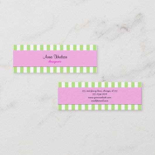 Groene strepen, witte strepen, gestreept patroon mini visitekaartje (Voorkant / Achterkant)