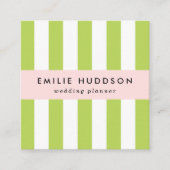Groene strepen, witte strepen, gestreept patroon vierkante visitekaartje (Voorkant)