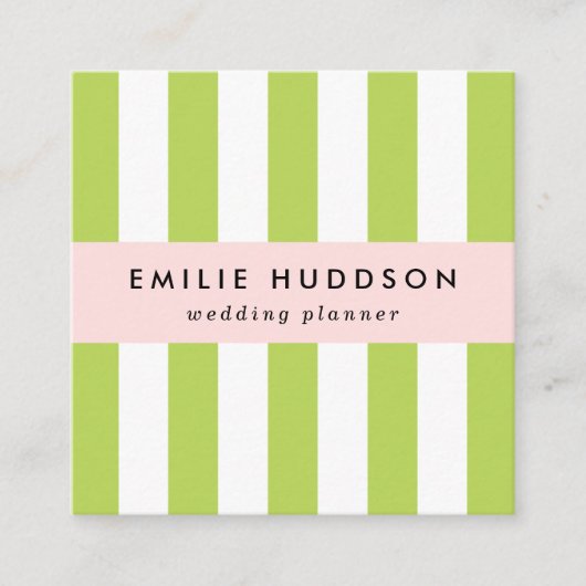 Groene strepen, witte strepen, gestreept patroon vierkante visitekaartje (Voorkant)