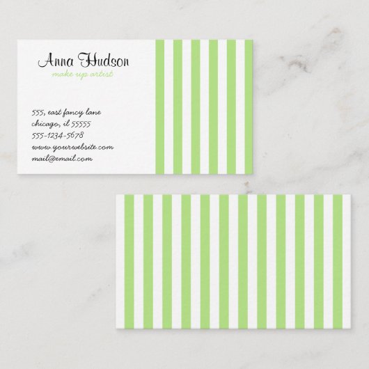 Groene strepen, witte strepen, gestreept patroon visitekaartje (Voorkant / Achterkant)