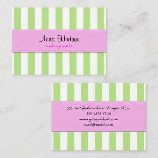 Groene strepen, witte strepen, gestreept patroon visitekaartje (Voorkant / Achterkant)
