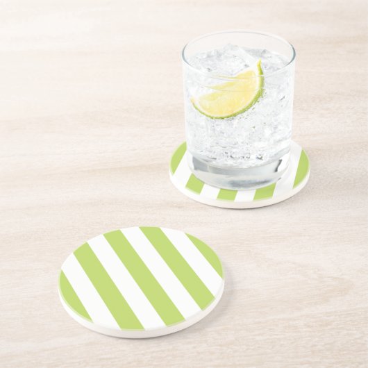 Groene strepen, witte strepen, gestreept patroon zandsteen onderzetter (Zijkant)