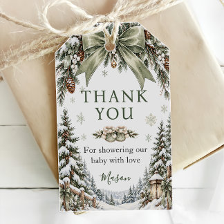 Groene strik baby het is koud buiten baby shower cadeaulabel