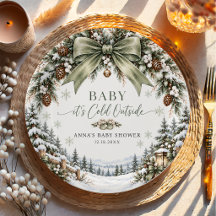 Groene strik baby het is koud buiten baby shower
