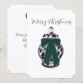 Groene strik Chinoiserie vaas plat kerstkaart (Voorkant / Achterkant)