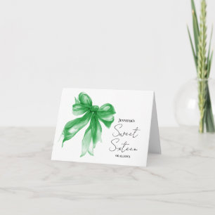 Groene strik Coquette Script Sweet 16 Dank je wel Bedankkaart